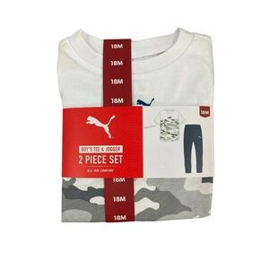 Size 18 months Puma Boys 2-Piece Tee & Jogger Set - White, Gray, Navy